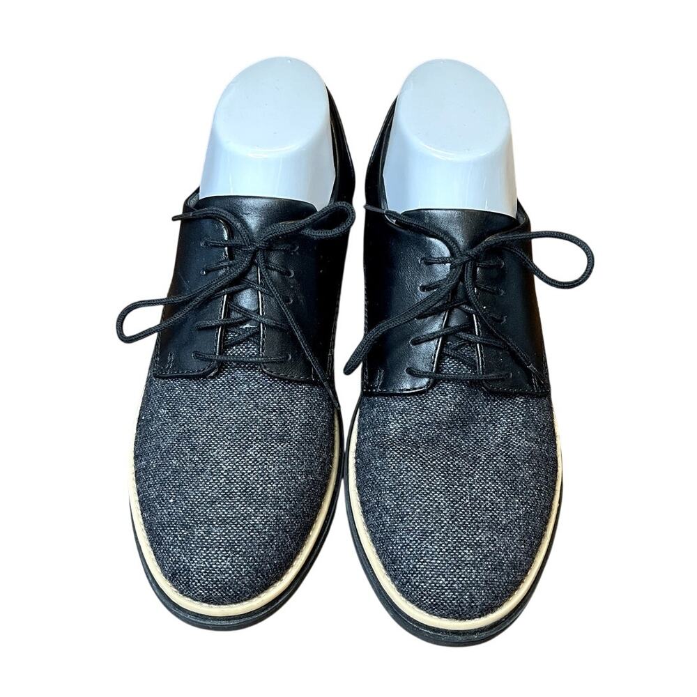 Clarks Sharon Noel Womens 8.5 Black Leather Tweed Lace Up Platform Oxford Shoes